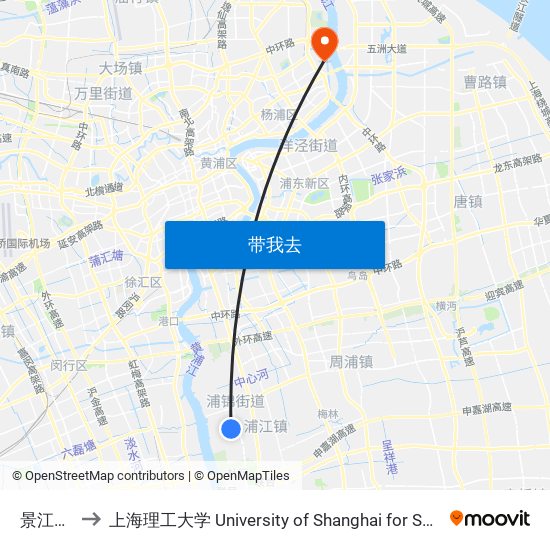 景江苑A区 to 上海理工大学 University of Shanghai for Science and Technology map