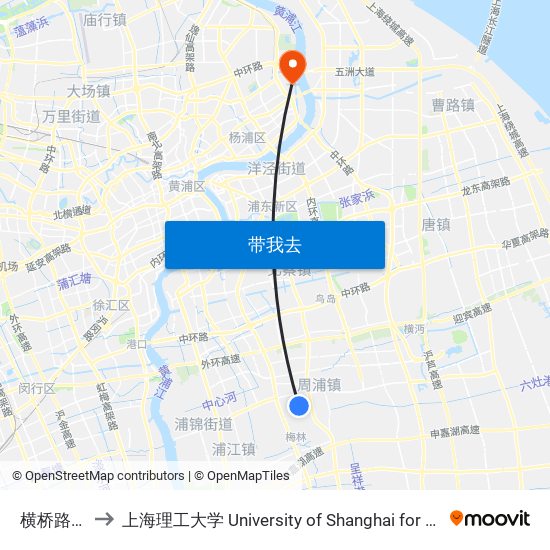 横桥路永丰桥 to 上海理工大学 University of Shanghai for Science and Technology map