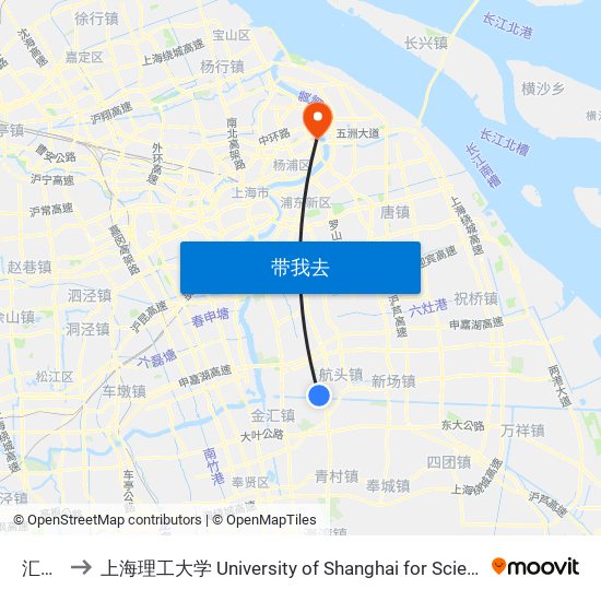 汇东村 to 上海理工大学 University of Shanghai for Science and Technology map