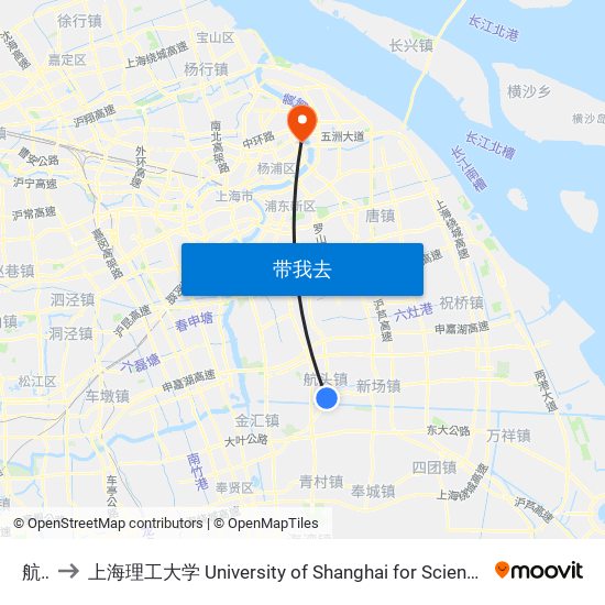 航西 to 上海理工大学 University of Shanghai for Science and Technology map