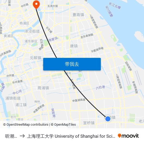 听潮二村 to 上海理工大学 University of Shanghai for Science and Technology map