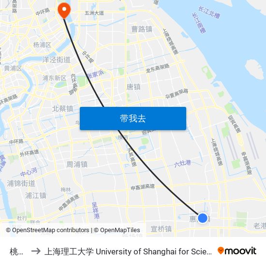 桃花村 to 上海理工大学 University of Shanghai for Science and Technology map