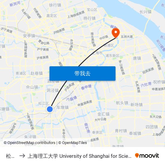 松东路 to 上海理工大学 University of Shanghai for Science and Technology map