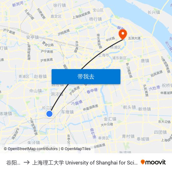 谷阳北路 to 上海理工大学 University of Shanghai for Science and Technology map