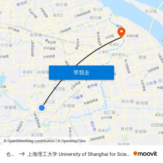 仓华路 to 上海理工大学 University of Shanghai for Science and Technology map