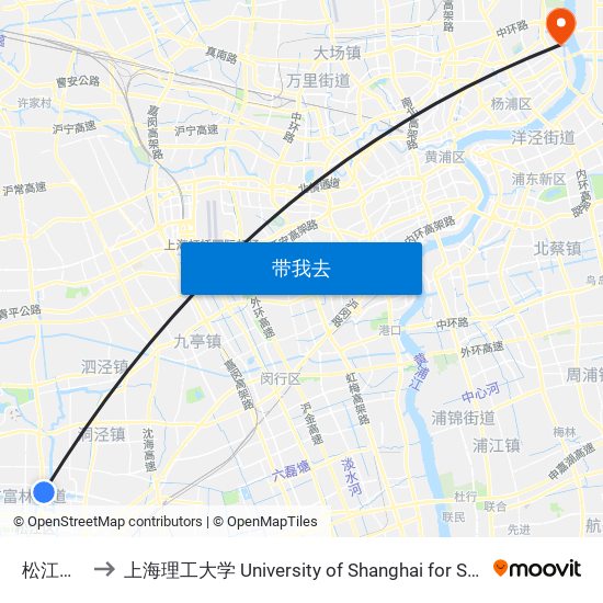 松江大学城 to 上海理工大学 University of Shanghai for Science and Technology map