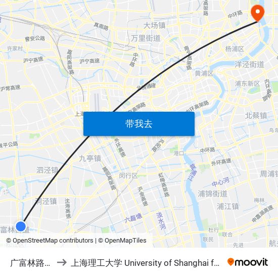 广富林路谷阳北路 to 上海理工大学 University of Shanghai for Science and Technology map