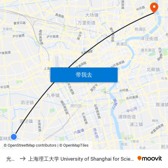 光星路 to 上海理工大学 University of Shanghai for Science and Technology map