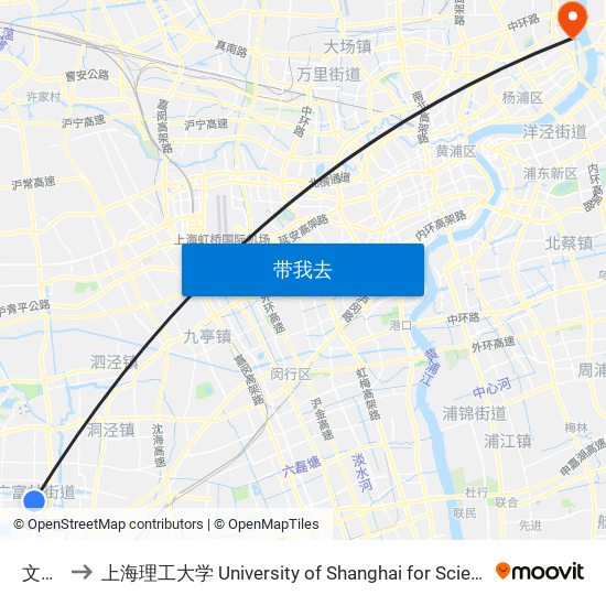 文汇路 to 上海理工大学 University of Shanghai for Science and Technology map