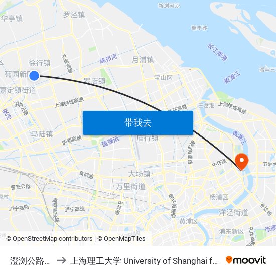 澄浏公路胜竹东路 to 上海理工大学 University of Shanghai for Science and Technology map