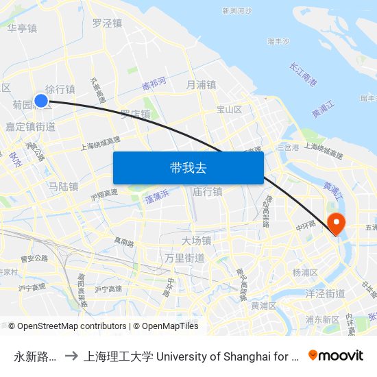 永新路勤学路 to 上海理工大学 University of Shanghai for Science and Technology map