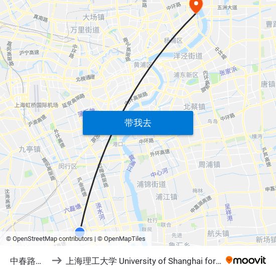 中春路北松公路 to 上海理工大学 University of Shanghai for Science and Technology map