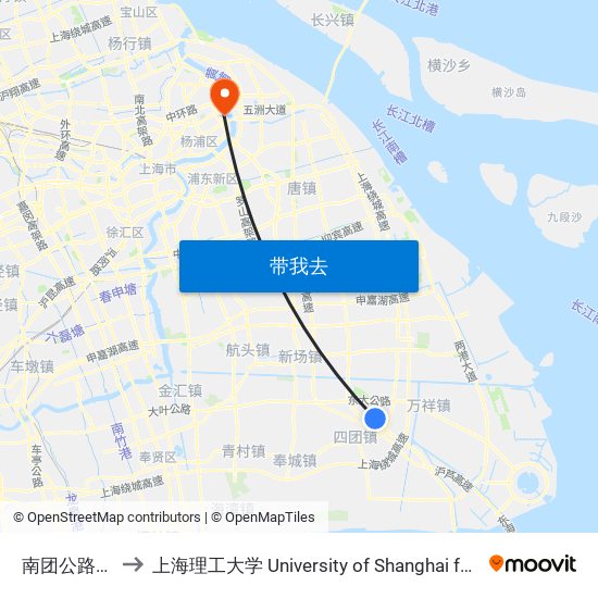 南团公路永宁东路 to 上海理工大学 University of Shanghai for Science and Technology map