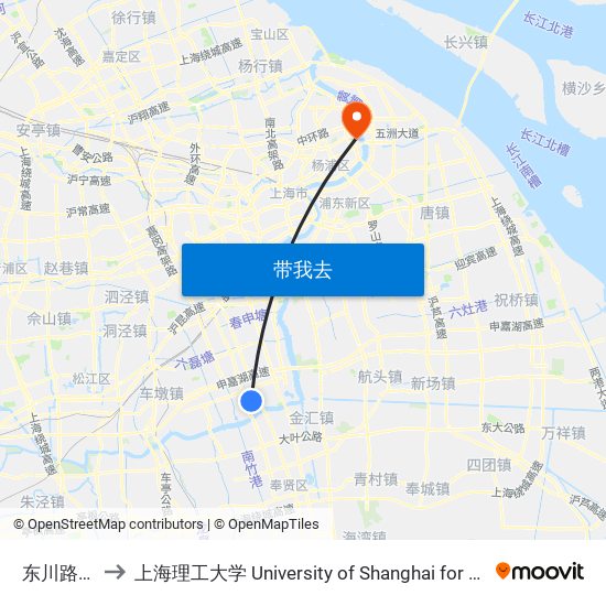 东川路沧源路 to 上海理工大学 University of Shanghai for Science and Technology map