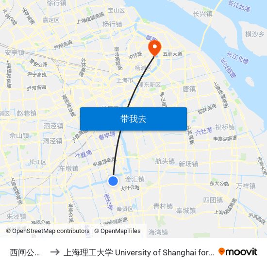 西闸公路扶港路 to 上海理工大学 University of Shanghai for Science and Technology map
