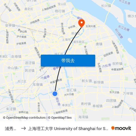 浦秀村委会 to 上海理工大学 University of Shanghai for Science and Technology map