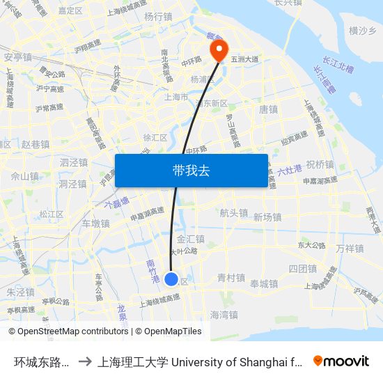 环城东路航南公路 to 上海理工大学 University of Shanghai for Science and Technology map