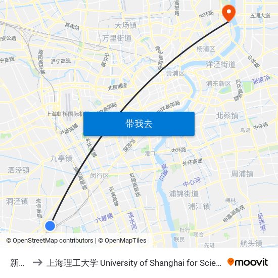 新站路 to 上海理工大学 University of Shanghai for Science and Technology map