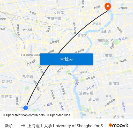 新桥火车站 to 上海理工大学 University of Shanghai for Science and Technology map