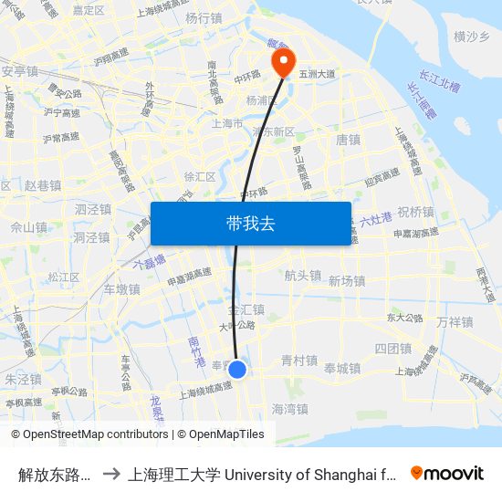 解放东路望园南路 to 上海理工大学 University of Shanghai for Science and Technology map