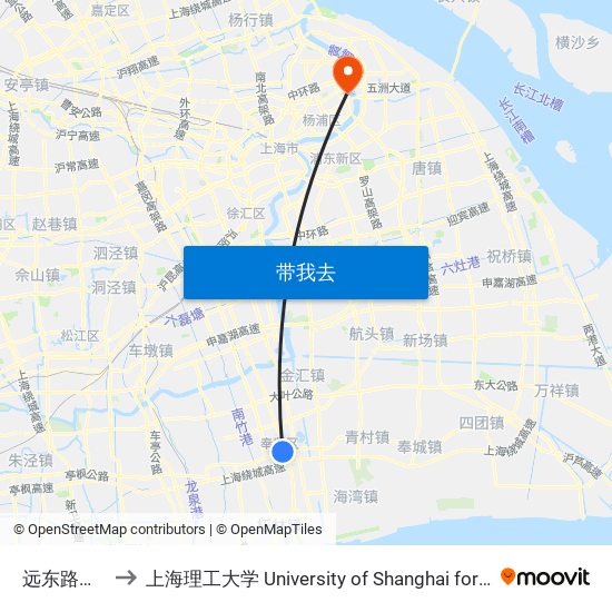 远东路解放东路 to 上海理工大学 University of Shanghai for Science and Technology map