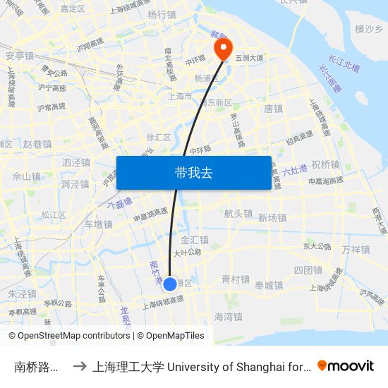 南桥路运河北路 to 上海理工大学 University of Shanghai for Science and Technology map