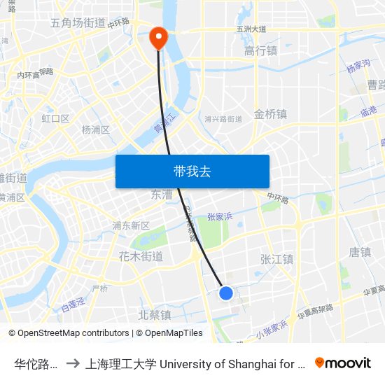 华佗路科苑路 to 上海理工大学 University of Shanghai for Science and Technology map