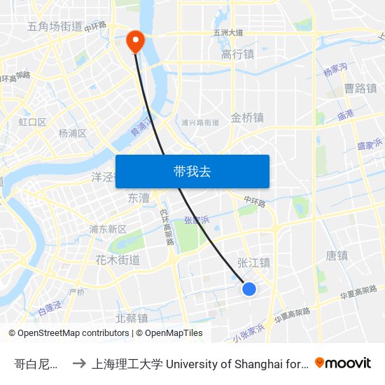 哥白尼路李冰路 to 上海理工大学 University of Shanghai for Science and Technology map