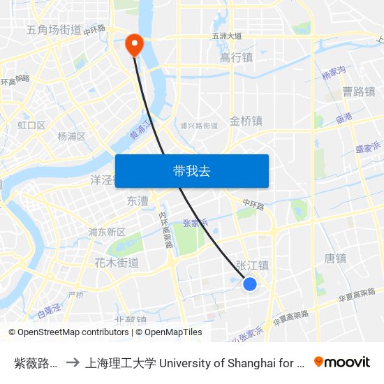 紫薇路高斯路 to 上海理工大学 University of Shanghai for Science and Technology map