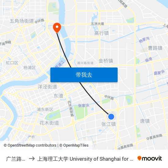广兰路丹桂路 to 上海理工大学 University of Shanghai for Science and Technology map