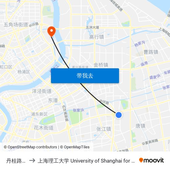 丹桂路张东路 to 上海理工大学 University of Shanghai for Science and Technology map