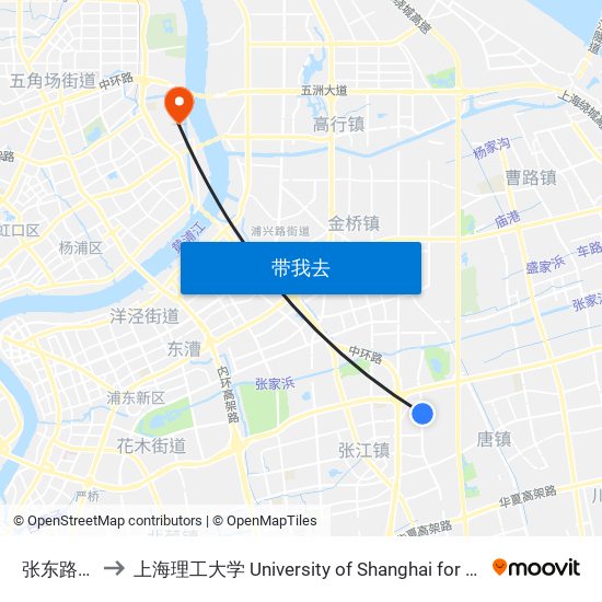 张东路金秋路 to 上海理工大学 University of Shanghai for Science and Technology map