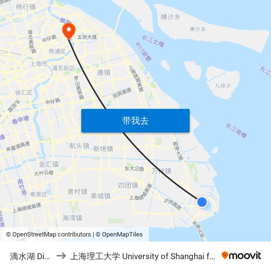 滴水湖 Dishui Lake to 上海理工大学 University of Shanghai for Science and Technology map