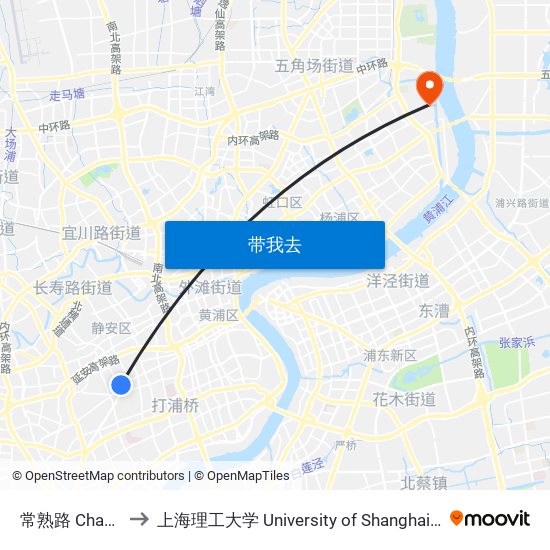 常熟路 Changshu Road to 上海理工大学 University of Shanghai for Science and Technology map