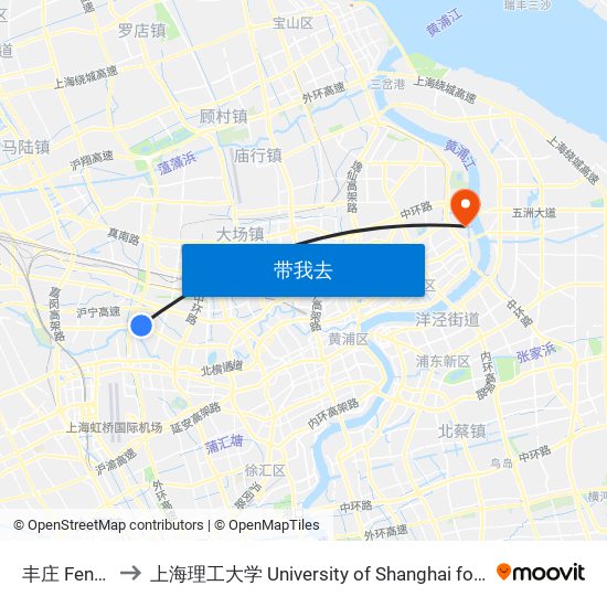 丰庄 Fengzhuang to 上海理工大学 University of Shanghai for Science and Technology map