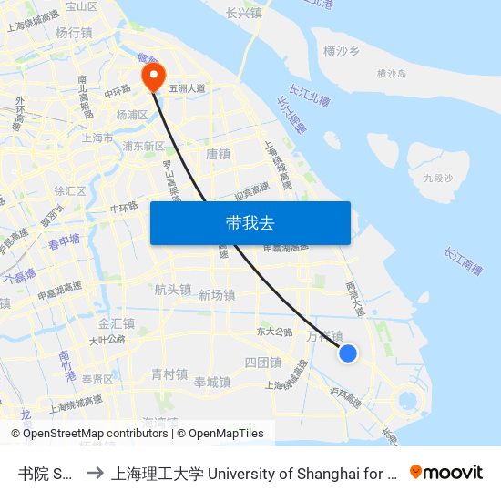 书院 Shuyuan to 上海理工大学 University of Shanghai for Science and Technology map