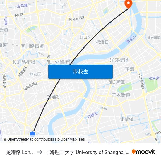 龙漕路 Longcao Road to 上海理工大学 University of Shanghai for Science and Technology map