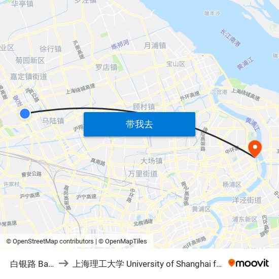 白银路 Baiyin Road to 上海理工大学 University of Shanghai for Science and Technology map