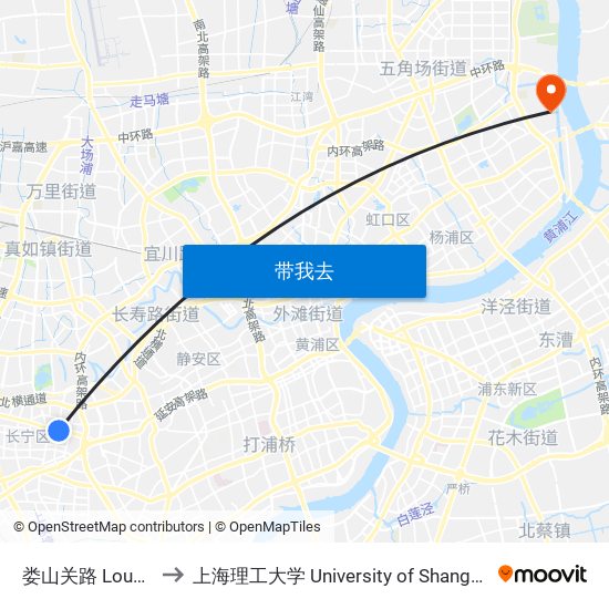 娄山关路 Loushanguan Road to 上海理工大学 University of Shanghai for Science and Technology map