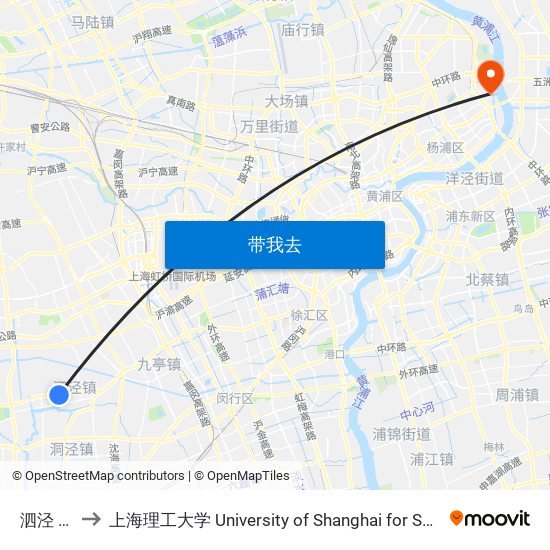 泗泾 Sijing to 上海理工大学 University of Shanghai for Science and Technology map