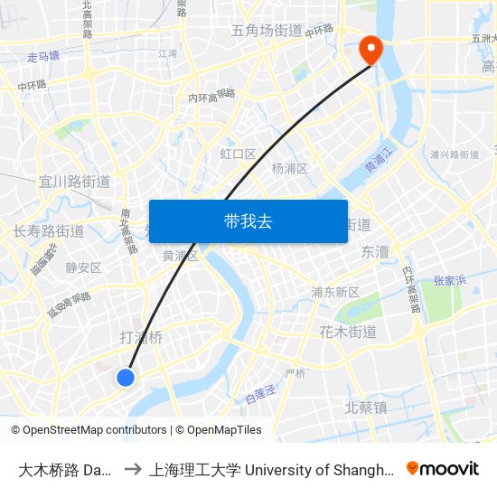 大木桥路 Damuqiao Road to 上海理工大学 University of Shanghai for Science and Technology map