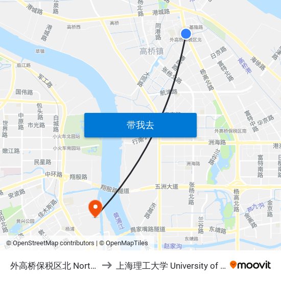 外高桥保税区北 North Waigaoqiao Free Trade Zone to 上海理工大学 University of Shanghai for Science and Technology map