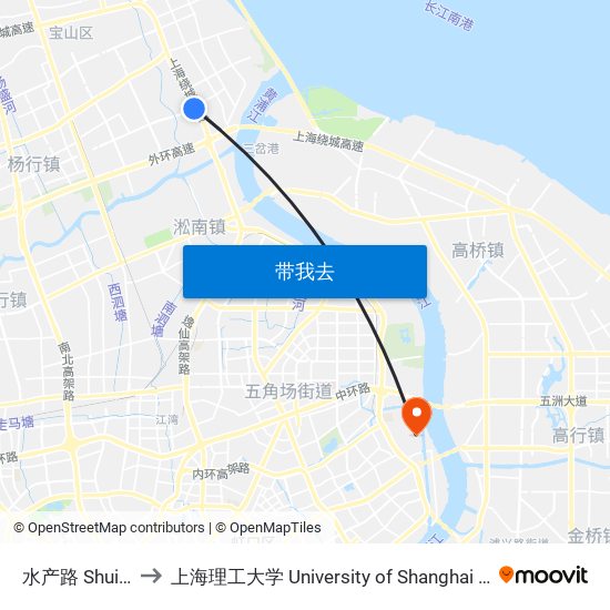 水产路 Shuichan Road to 上海理工大学 University of Shanghai for Science and Technology map