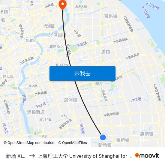 新场 Xinchang to 上海理工大学 University of Shanghai for Science and Technology map