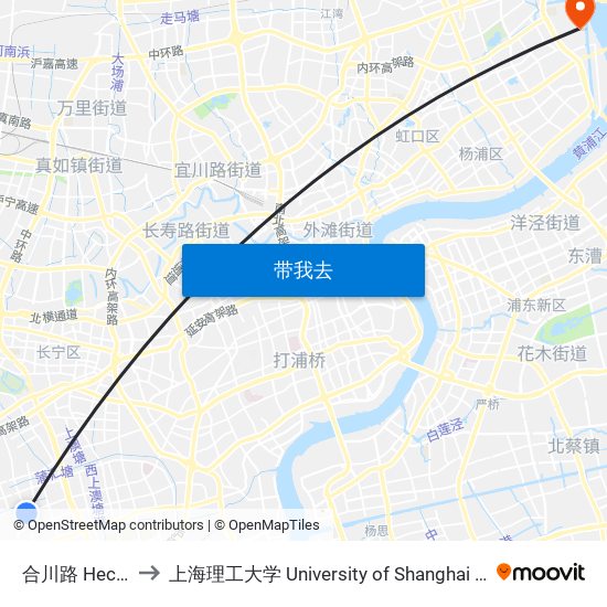 合川路 Hechuan Road to 上海理工大学 University of Shanghai for Science and Technology map