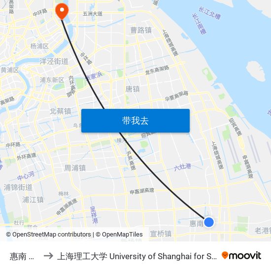 惠南 Huinan to 上海理工大学 University of Shanghai for Science and Technology map