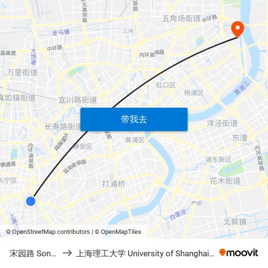 宋园路 Songyuan Road to 上海理工大学 University of Shanghai for Science and Technology map