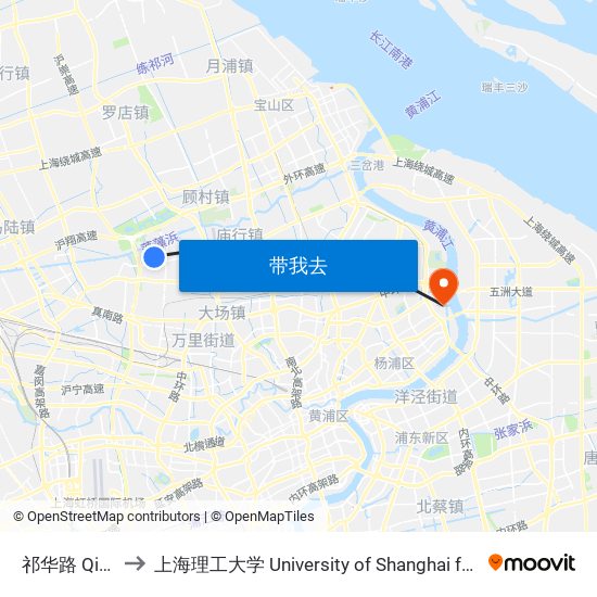 祁华路 Qihua Road to 上海理工大学 University of Shanghai for Science and Technology map