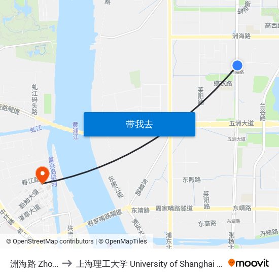 洲海路 Zhouhai Road to 上海理工大学 University of Shanghai for Science and Technology map