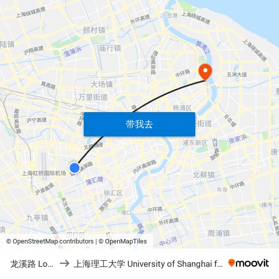 龙溪路 Longxi Road to 上海理工大学 University of Shanghai for Science and Technology map